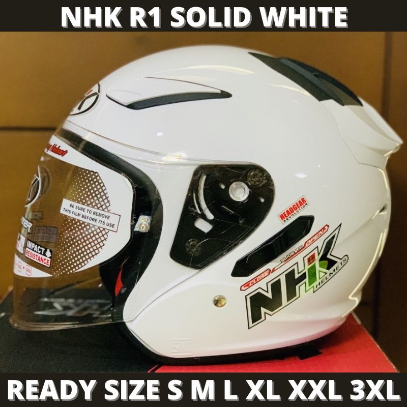 Helm [ORIGINAL] NHK Half Face Double Visor R1 Solid White Putih SNI Dewasa helmet Pria Wanita
