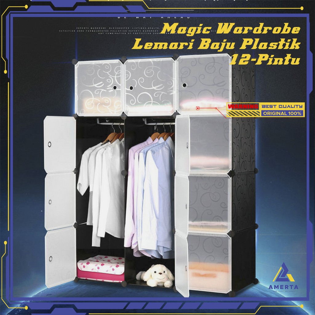 Magic Wardrobe Lemari Baju Plastik DIY 12 Pintu - Black