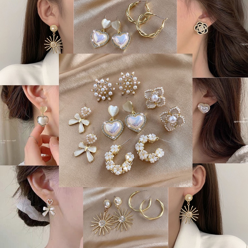 Anting Stud Desain Bunga Hati Aksen Mutiara Gaya Vintage Perancis Untuk Wanita