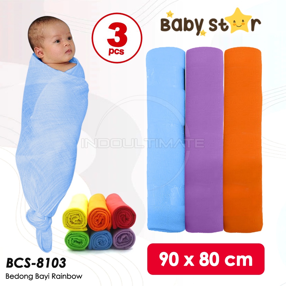 3PCS Bedong Bayi Rainbow Pastel BCS-9103 BCS-8103 Bedong Bayi Baru Lahir BABY STAR (STANDARD) Bedong Bayi Jumbo Pelangi Selimut Kain Warna Pelangi Alas Tidur Bayi Perlengkapan Bayi Newborn