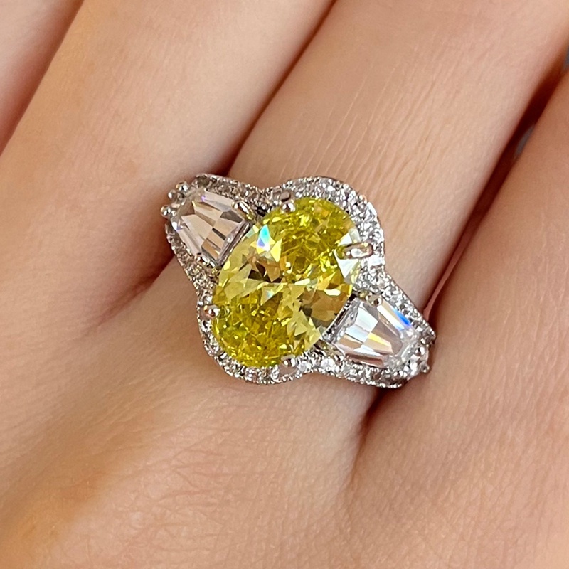 Cincin Wanita Bentuk Oval Kubik Zirkonia Warna Putih Kuning Pink Untuk Aksesoris Pernikahan