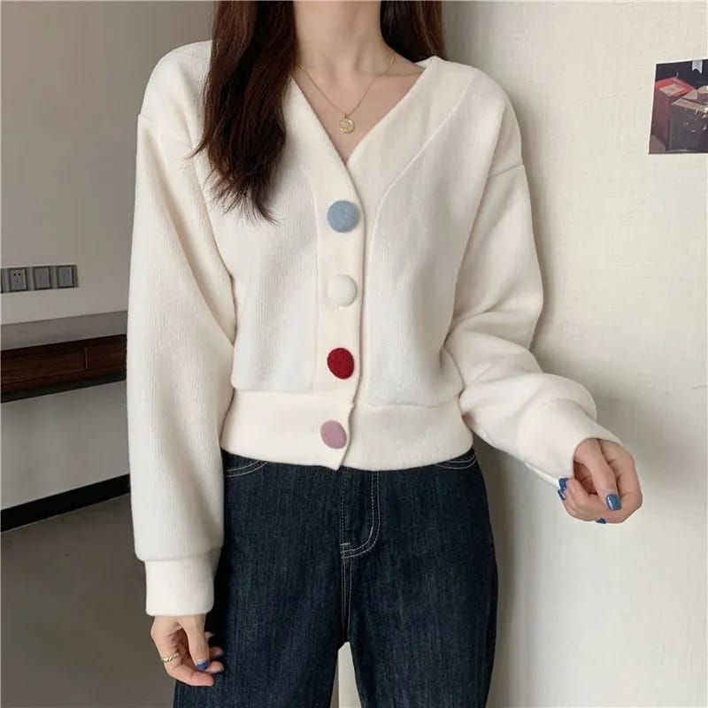 SWEATER OVERSIZE PHARSA BUTTON - SWEATER CROOPE SWEATER WANITA KOREAN STYLE