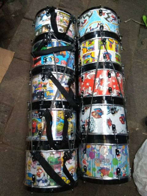 (BISA COD) MAINAN DRUM BAND ANAK UKURAN BESAR + SEPASANG STICK DRUM UK 30x15 cm KARTUN LUCU EDUKATIF