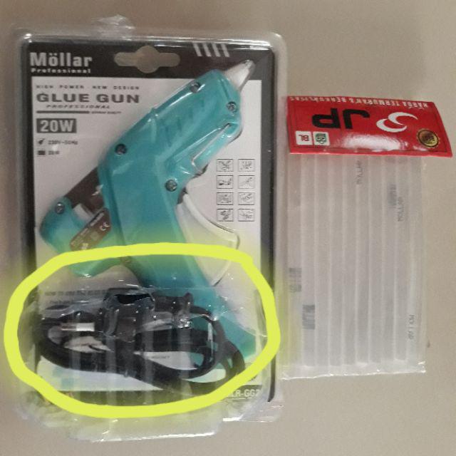 Paket Mollar Glue Gun 20 Watt Biru & 10 Pcs Refill Lilin Lem Tembak