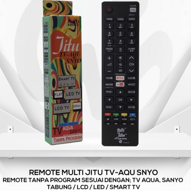 REMOTE TV MULTI UNTUK TV LED LCD FLAT SMART TABUNG AQUA SANYO MERK JITU TANPA PROGRAM LANGSUNG PAKAI