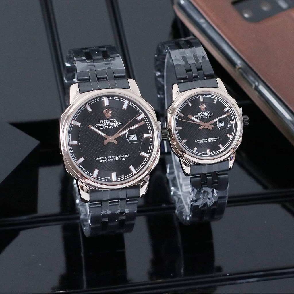 Original Terlaris  Jam Tangan Couple Rolex 71409HB Rantai Stanless , Tanngal Aktif , Plat Balok