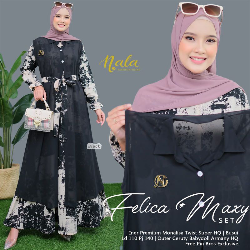Felica maxy set baju gamis wanita dres kondangan dress muslim gamis syari dress kondangan murah sete