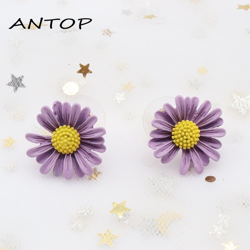 2Pcs Anting Bunga Daisy Ungu Yang Indah Hadiah Aksesoris Fashion Anak Perempuan ANTOP