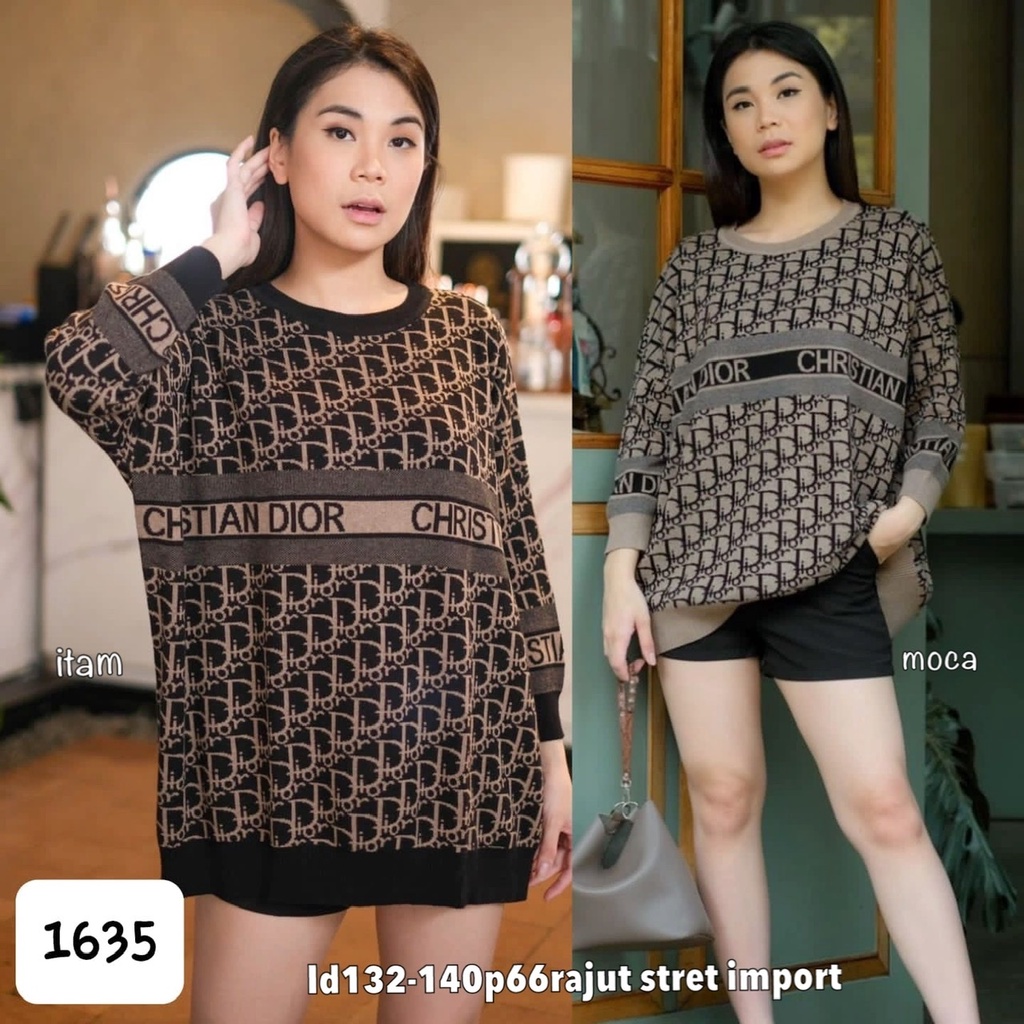 1635 Sweater Rajut Dior Oversized Cewek Import Premium Atasan Jumbo HQ Lengan Panjang Wanita