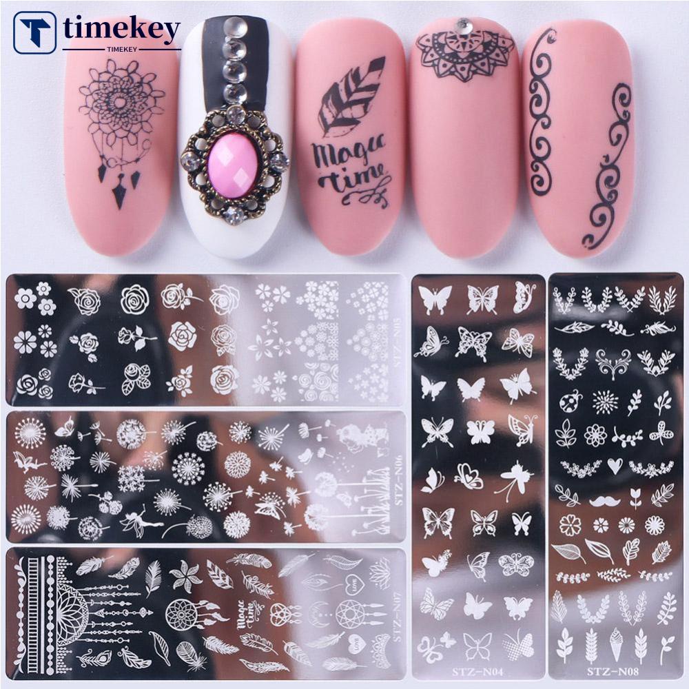 Timekey 1pc Plat Stempel Kuku Motif Bungakupukupugeometri Untuk DIY Nail Artmanicure A1K5