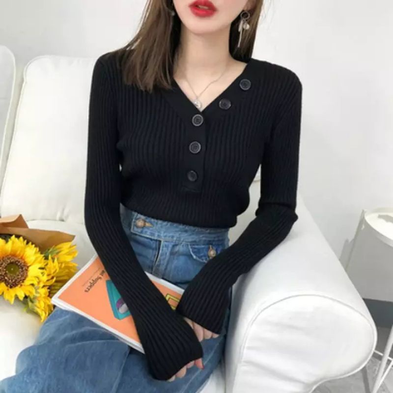 atasan wanita terbaru 2021 baju rajut wanita kekinian lengan panjang