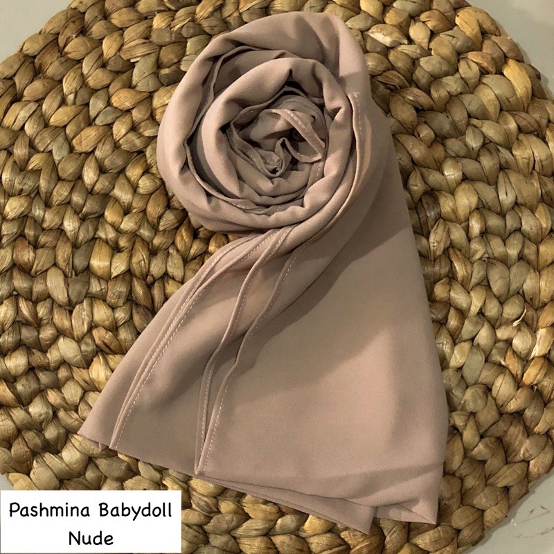 PASHMINA CERUTY BABYDOLL PREMIUM JAHIT TEPI Hijab Jilbab-Nude