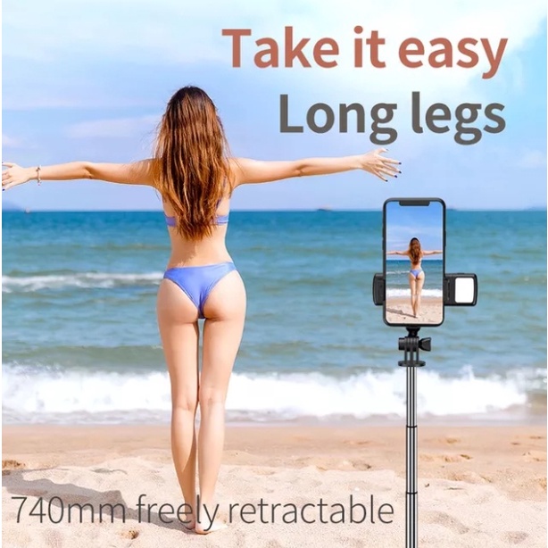 Tongsis tripod 4in1 selfie stick dengan remote bluetooth dan lampu LED tongsis bluetooth tongsis led