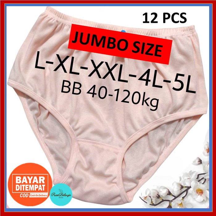12 Pcs CD Wanita Jumbo 5L 4L 3L XL L Celana Dalam Wanita Big Size CD Ibu Hamil Elastis