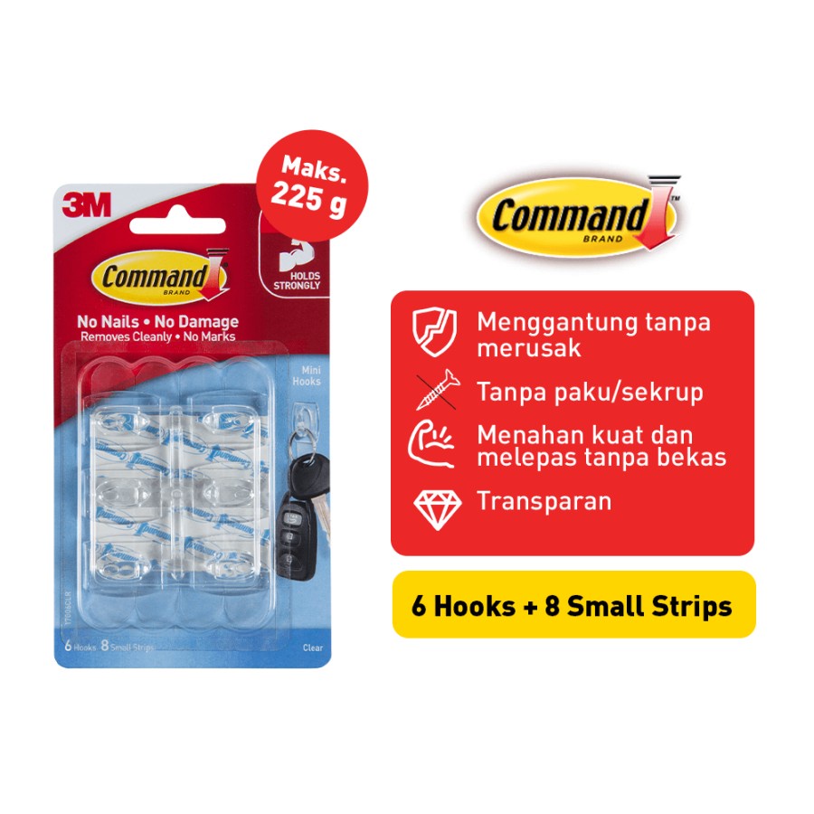 Command 3M Gantungan Serbaguna Mini Clear Hook Perekat Kuat 17006CLR