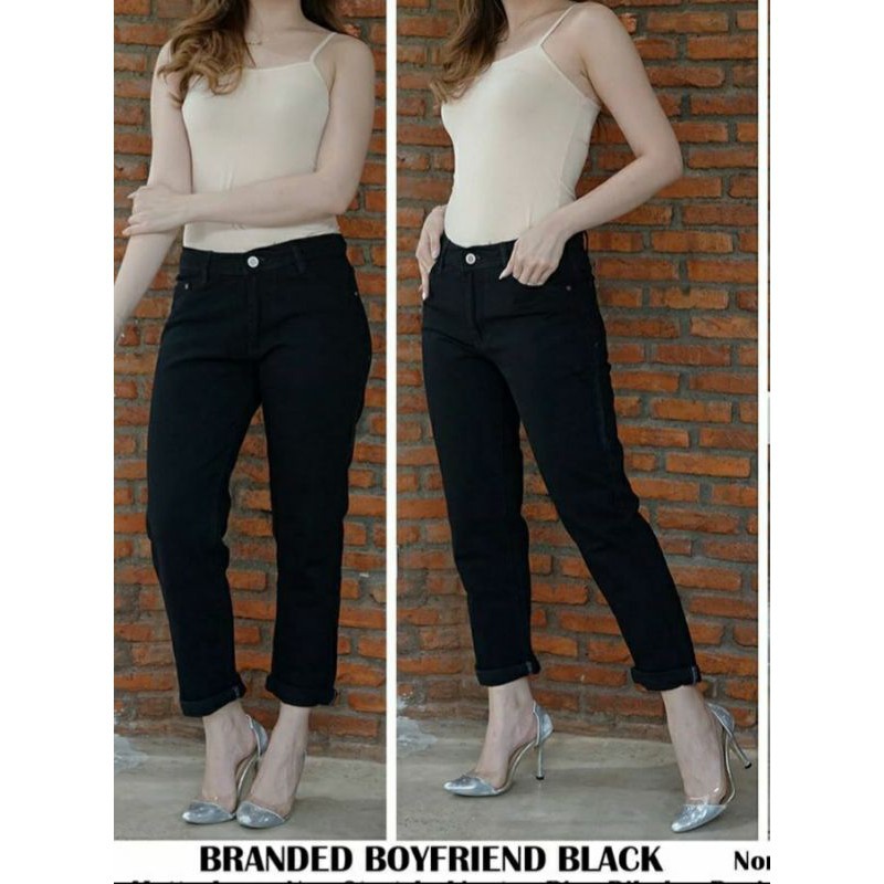 YAOSHI - Plain Boyfriend / Celana Jeans Boyfriend / Boyfriend Hitam Pekat 27-34