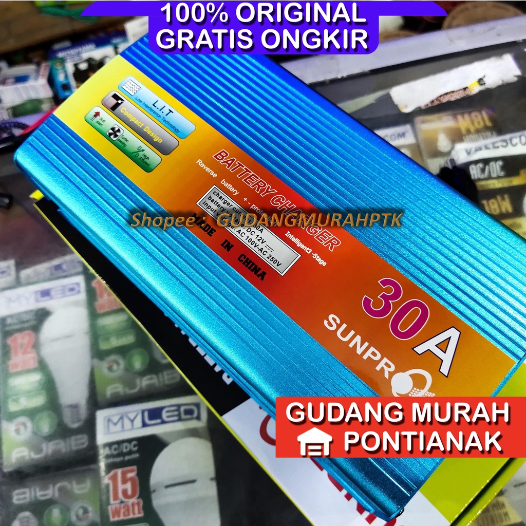 Charger Aki 30A Sunpro SU-1230B Alat Cas Aki 12V Motor dan Mobil Sunpro SU 1230B - harga termurah