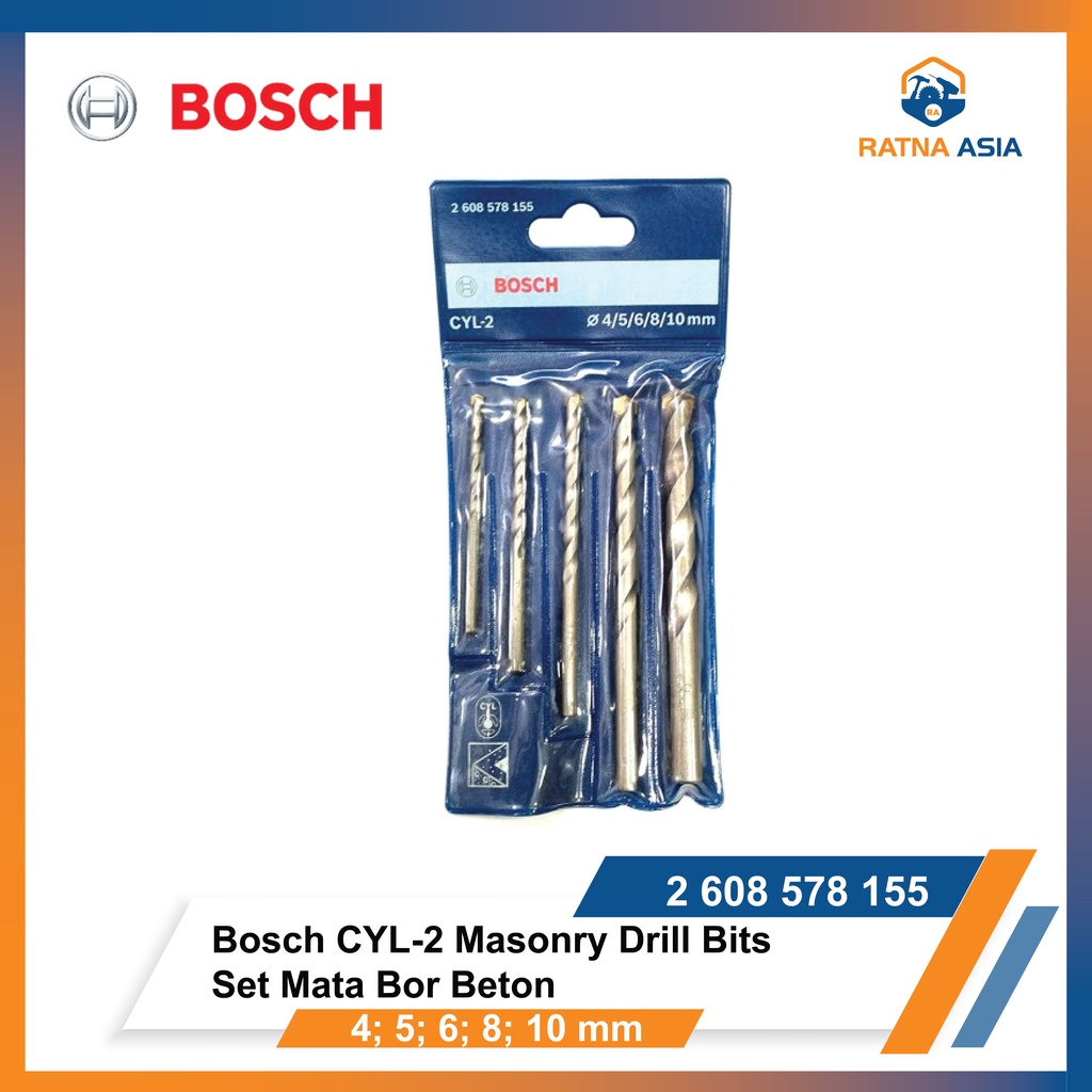 cyl 2 masonry drill bits set 4 5 6 8 10 mm mata bor beton bosch