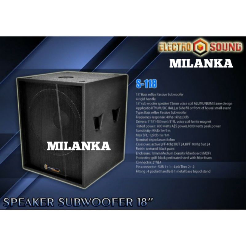 Speaker Subwoofer Pasif 18 Inch Electro Sound S118 S 118 Original TERBAIK