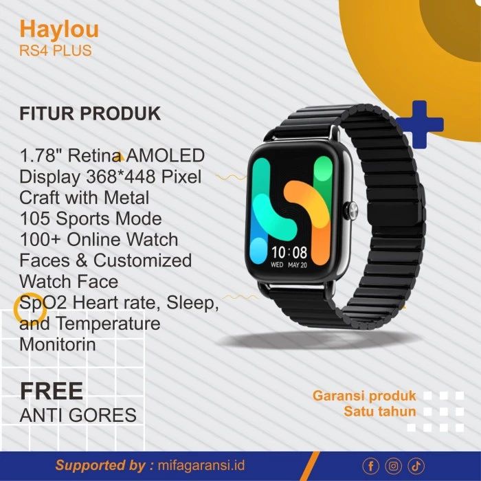 Smartwatch Haylou RS4 Plus Amoled SP02 • Strap Magnetic International Version - Garansi 1 Tahun