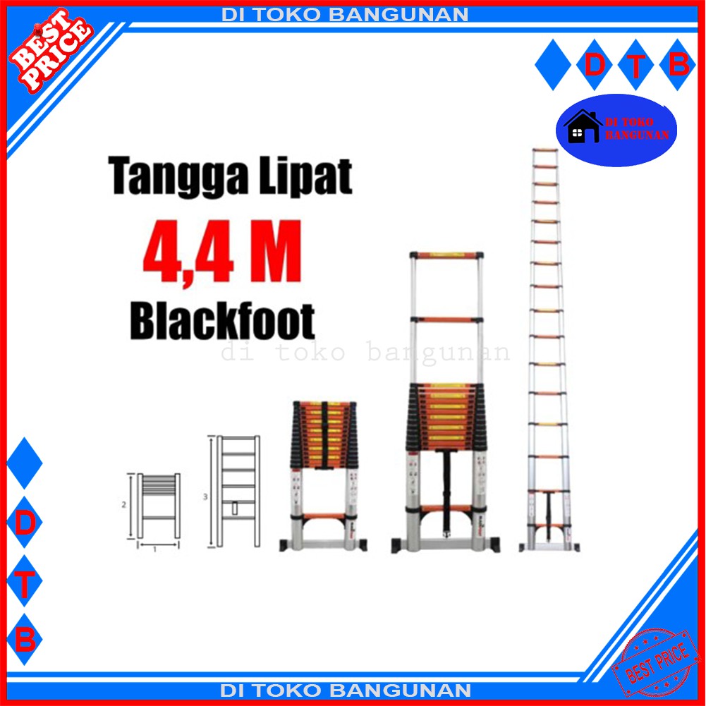 Tangga Teleskopik Single 4.4 Meter BLACKFOOT Tangga Ladder Alumunium