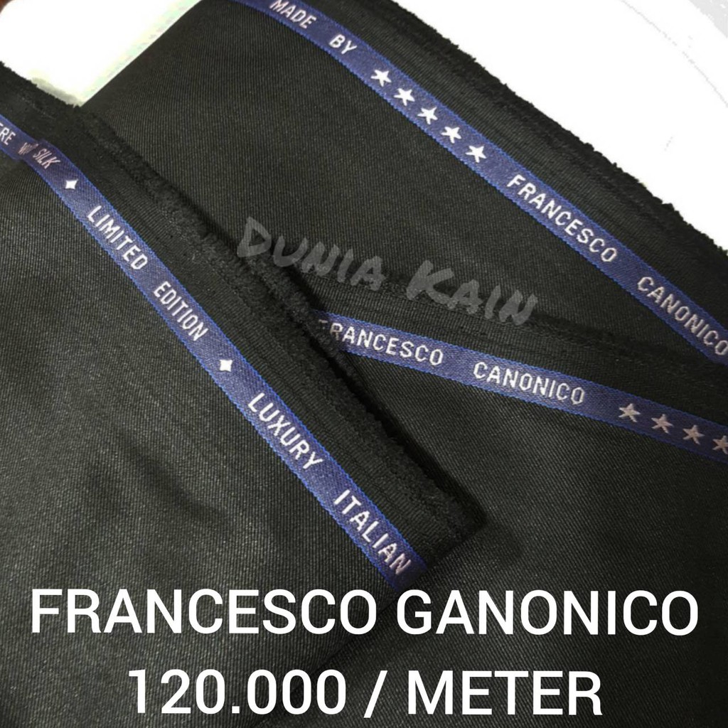 Bahan Kain Semi Wool Hitam Polos Super 580's Premier Cashmere Wool and Silk Francesco Ganonico Bahan