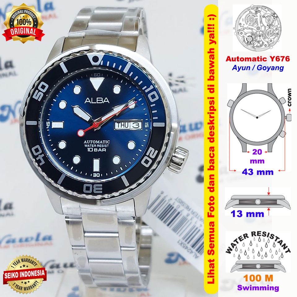 Alba Automatic AL4245X1 Tuna Blue Dial - Jam Tangan Pria AL4245