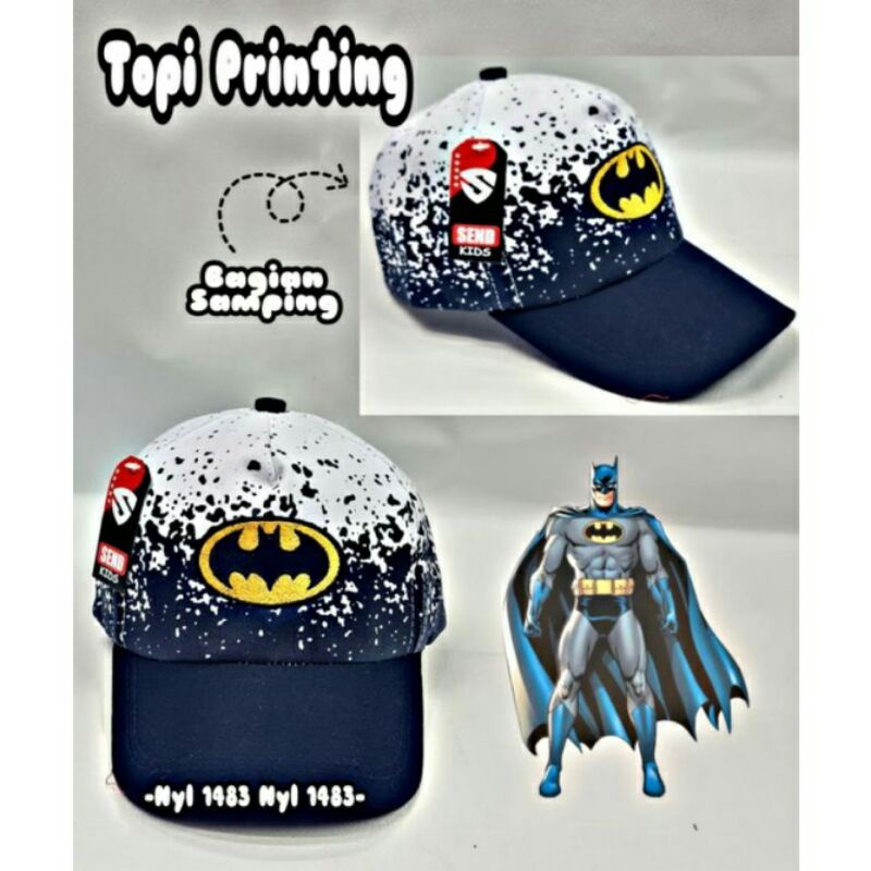 TERBARU REALPICT topi anak laki laki batman vs spiderman motif bordir dan printing usia 2-10 tahun