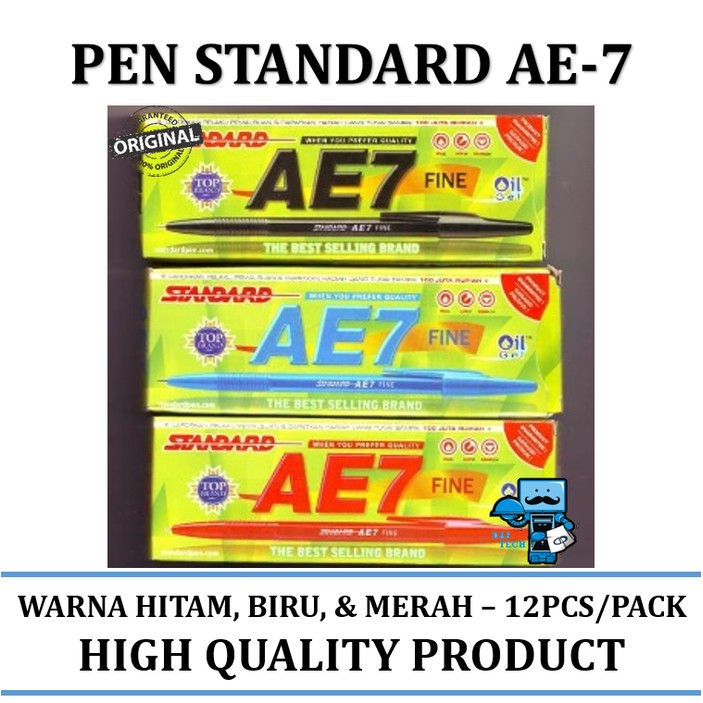 

Pen Standard AE-7 - (Hitam,Biru, Merah) Ori - 1 Pack 12 PCS (1 Lusin)