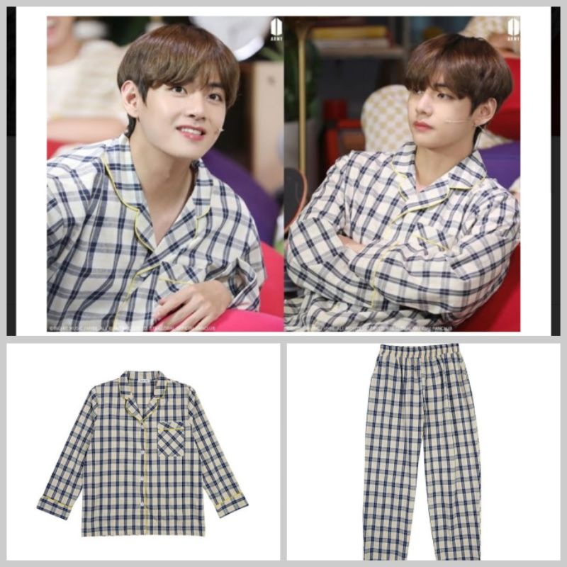 OFFICIAL BTS V KIM TAEHYUNG PAJAMA SET BUTTER ZOOM MEETING RAFFLE BAJU PIYAMA