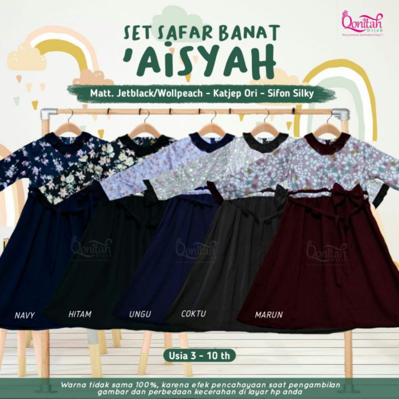 set Safar Banat 'Aisyah (New Motif) by Qonitah Hijab || Usia Anak 3-12th