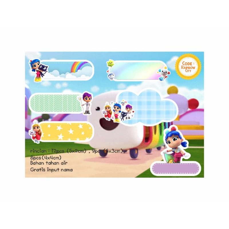 

STICKER LABEL NAMA CUSTOM character RAINBOW CITY