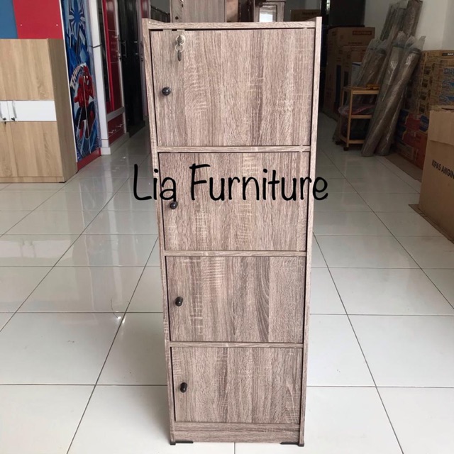 Rak Serbaguna Lemari Buku Rak Buku 4 Susun Pintu Kayu Dengan Kunci