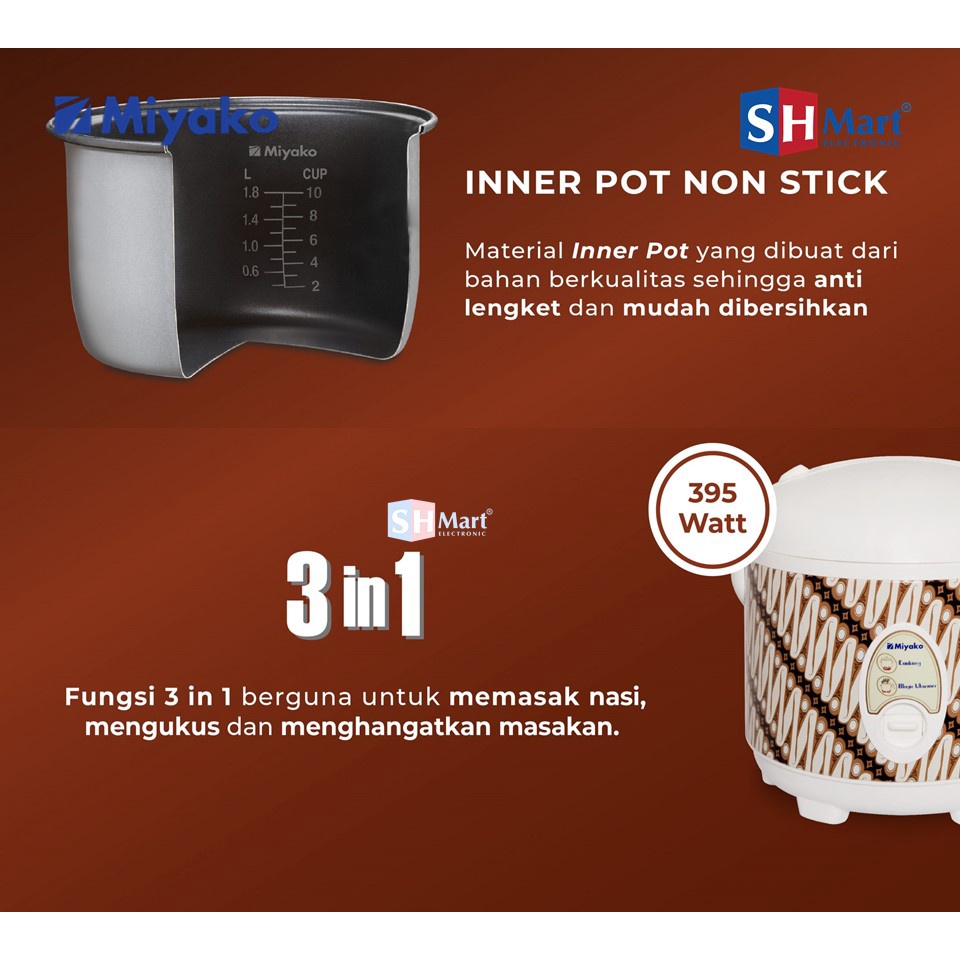 MIYAKO RICE COOKER PENANAK NASI 3 in 1 MCM 508 BATIK PRG (MEDAN)