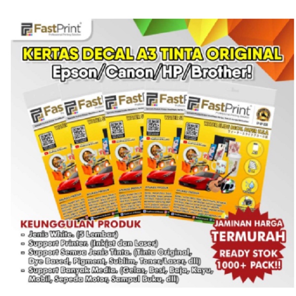 

Fast Print Kertas Water Slide Decal Paper White USA Ukuran A3 170 Gram