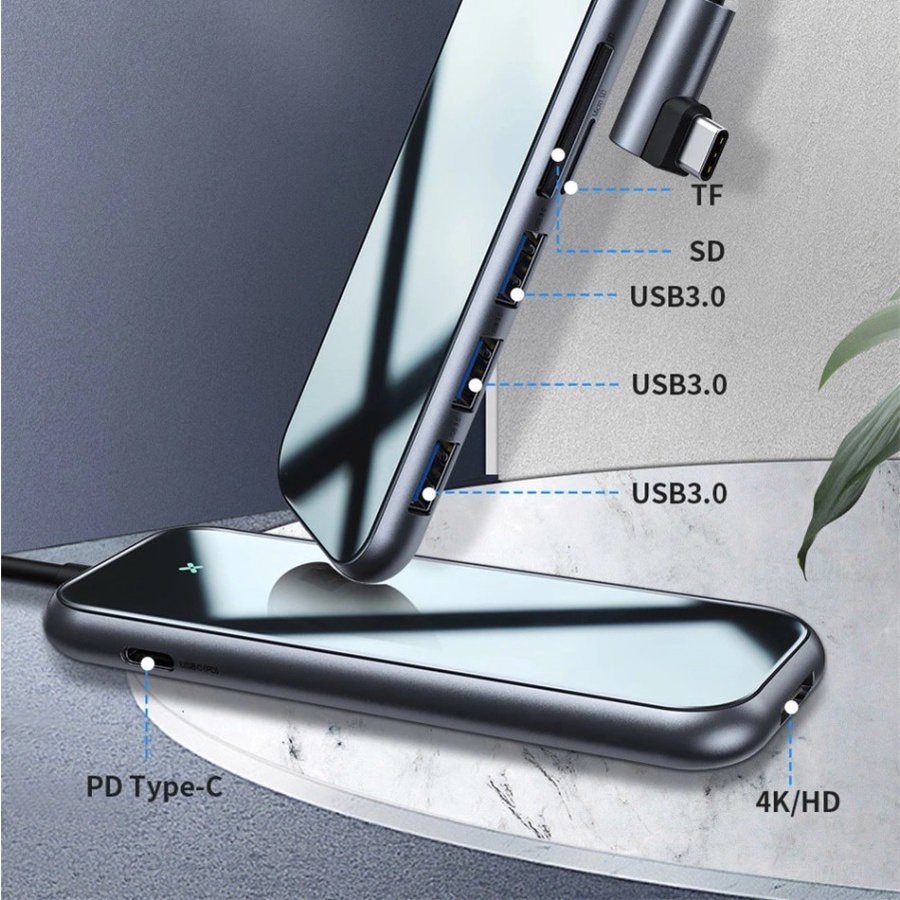 Baseus HUB Multi Functional Type C to USB 3.0 Port HD 4K TF SD PD Mirror Series 7 Original