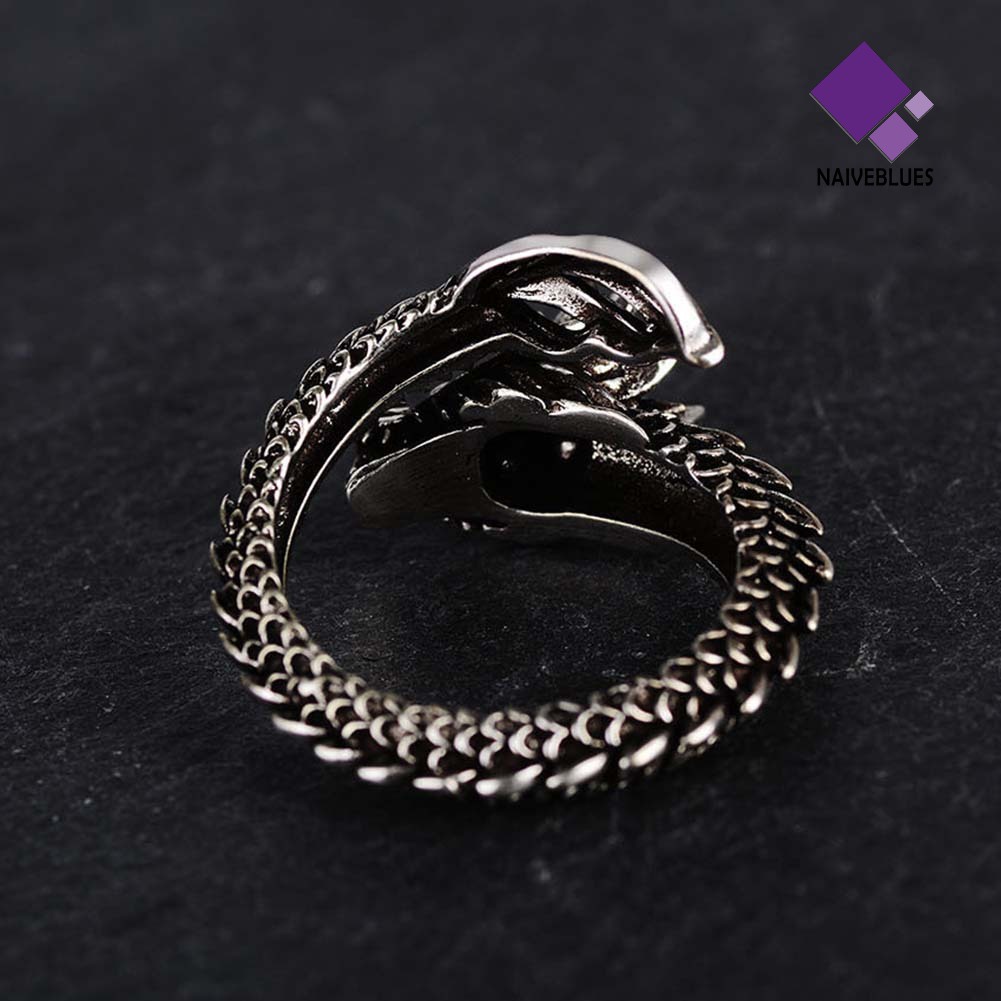 Naiveblue Cincin Terbuka Gaya Retro Cina Motif Ukiran Naga Untuk Perhiasan Pria / Wanita / Unisex / Hadiah