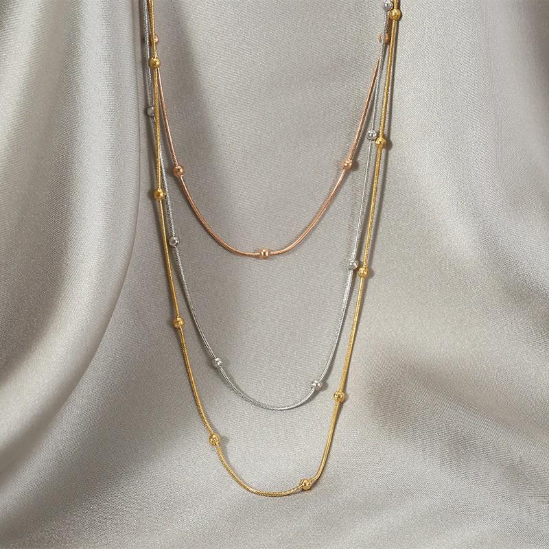 Kalung Titanium Tiga Layer Kombinasi Warna Rantai Itali Korea Style Wanita Anti Karat