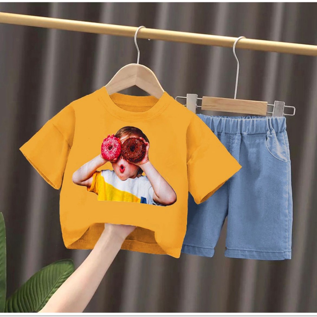 SETELAN ANAK BAJU ANAK FASHION ANAK USIA 1-5 TAHUN / SETELAN ANAK BAJU ANAK FASHION ANAK LAKI LAKI DAN PEREMPUAN MOTIF DONAT DENIM / SETELAN ANAK BAJU ANAK FASHION ANAK SEHARI-HARI / SETELAN ANAK BAJU ANAK FASHION ANAK TERBARU