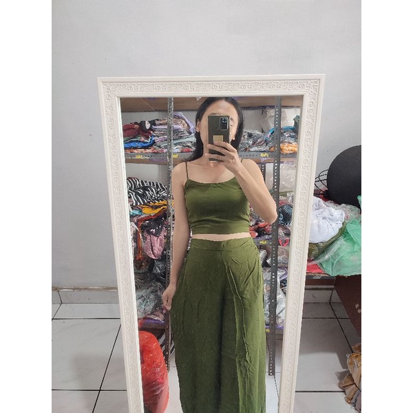 ONE SET KULOT PATTERN // SETELAN TANKTOP FLOWERY-Army polos