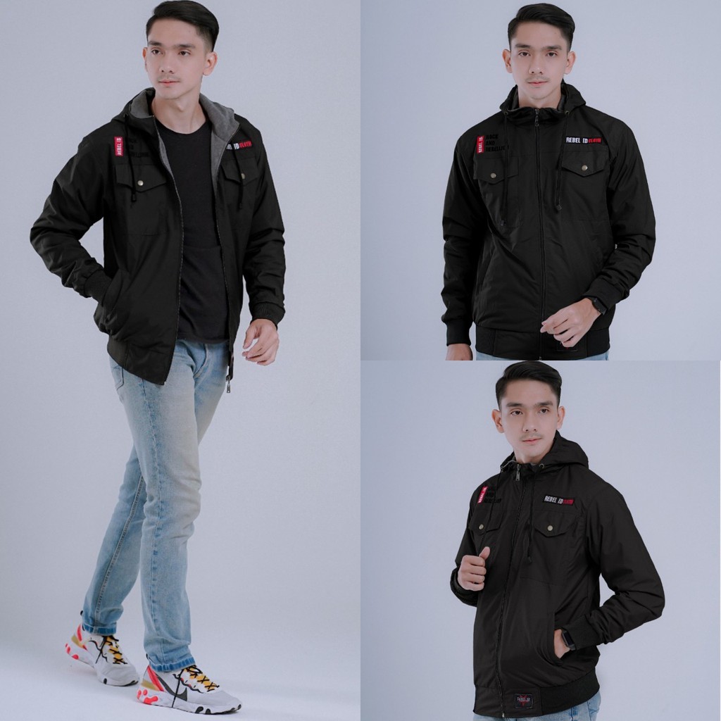 JAKET COWOK PARASUT PRIA WATERPROOF HOODIE ANTI AIR OUTDOOR PARASIT DISTRO KEREN MURAH TERBARU ORI-SP > HITAM
