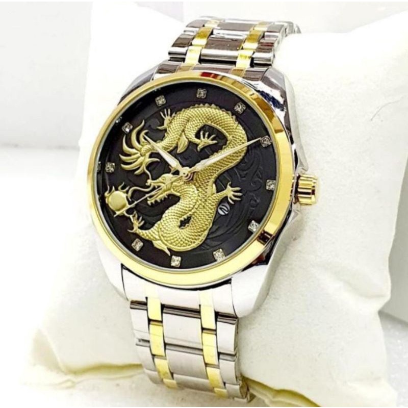 Jam Tangan pria ROLEX rantai stainless cover naga