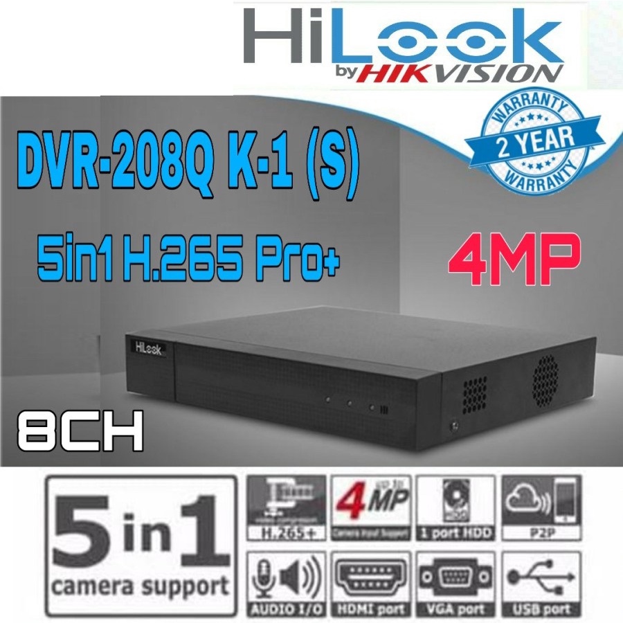 DVR HILOOK by HIKVISION 4MP 8 CHANNEL 208Q-M1(s) SUPPORT AUDIO