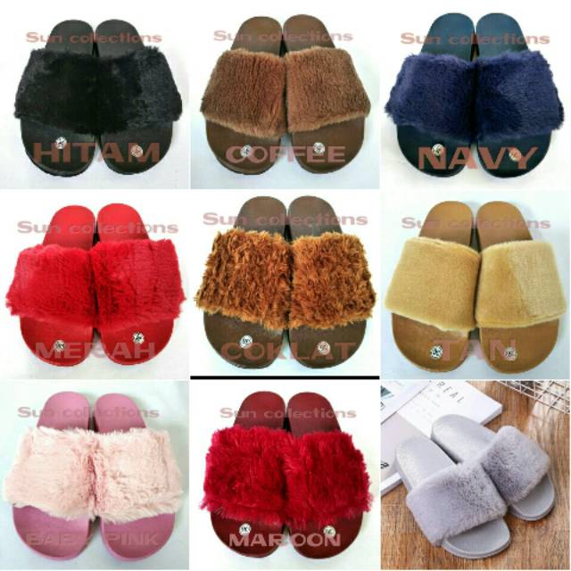 Sandal Selop Karet/Jelly/Rubber Full Colour Bulu import