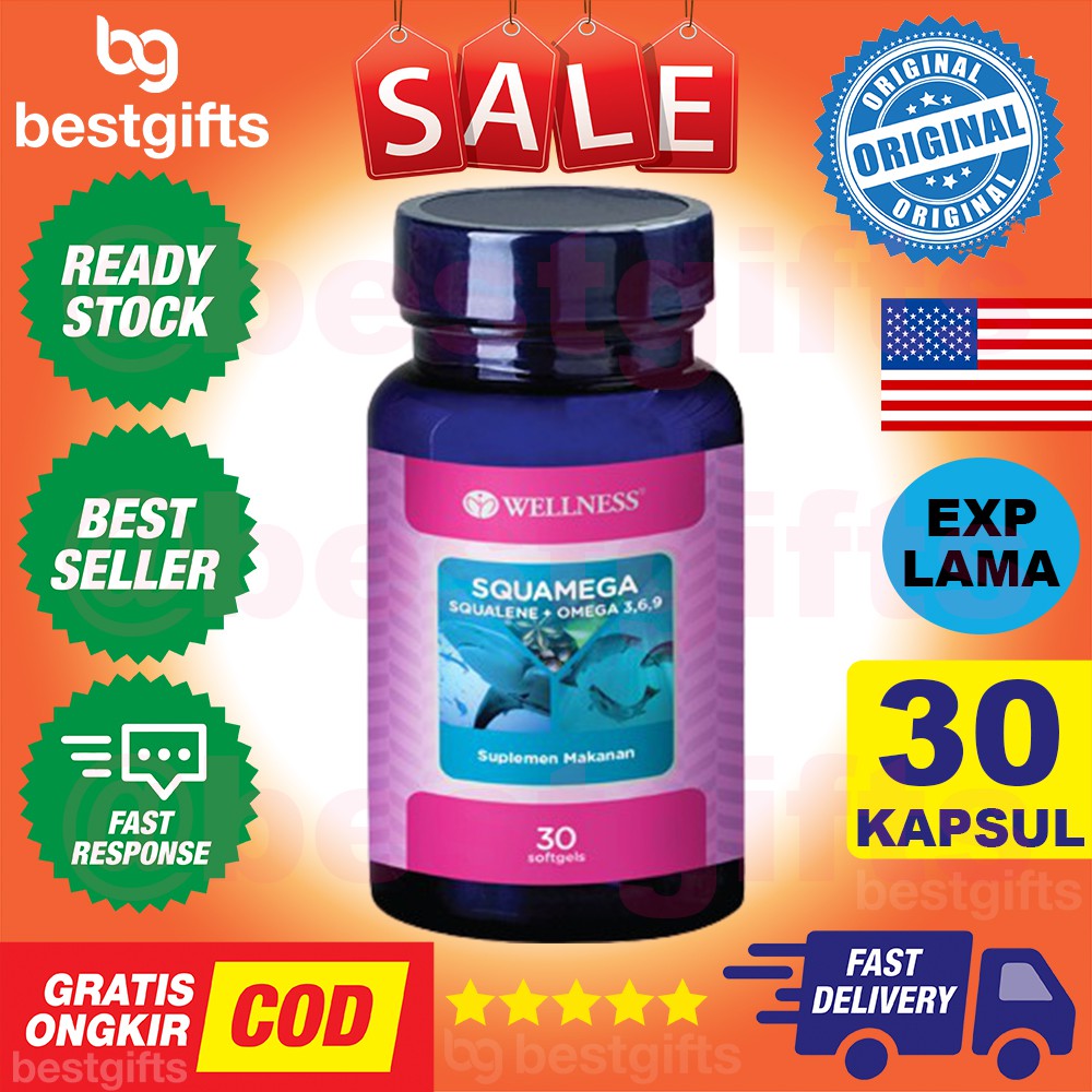 WELLNESS SQUAMEGA SQUALENE OMEGA 369 3 6 9 FISH OIL MINYAK IKAN VITAMIN KOLESTEROL VIT E 30 KAPSUL