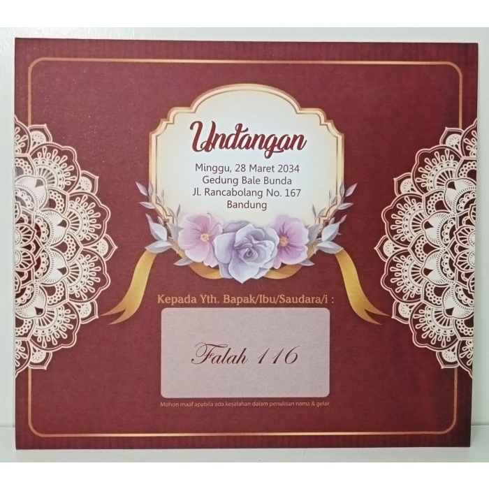 

Cetak Undangan Pernikah Falah 116 + Plastik + Label