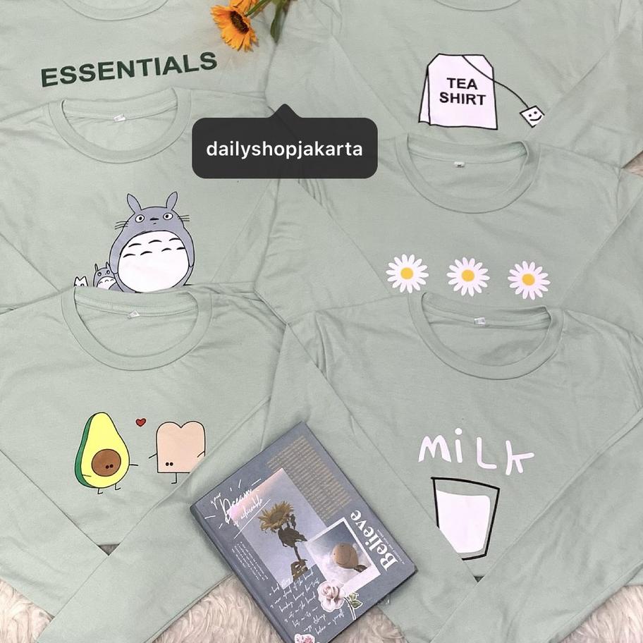 ✯ KAOS PANJANG SAGE GREEN LONGSLEEVE OVERSIZE | BAJU TSHIRT TUMBLR TEE MATCHA MINT HIJAU KATUN ☼
