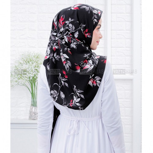 Kerudung Panjang Pashmina Motif Bunga Batik Printing Warna Hitam Putih Limited Edition Terbaru
