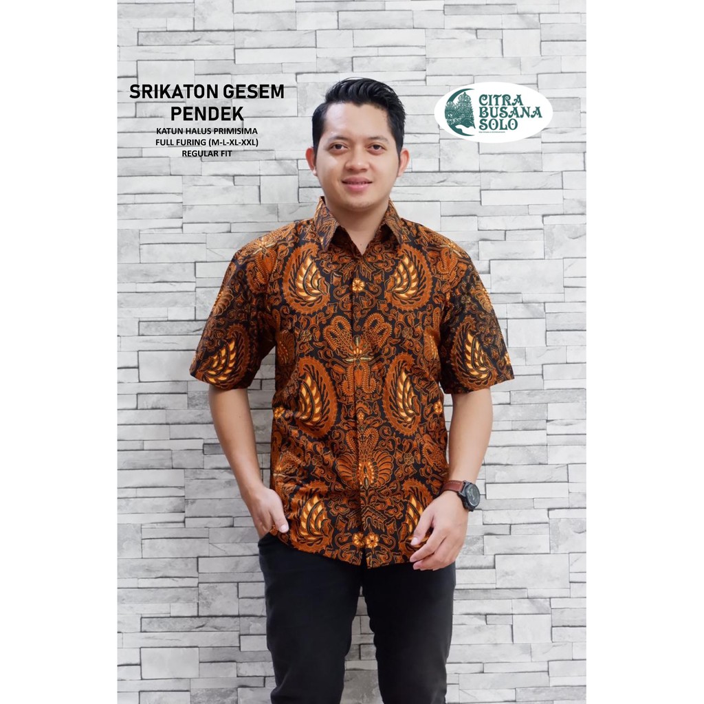 SRIKATON GESEM PENDEK Kemeja Batik Pria Full Furing Bahan Katun Primisima