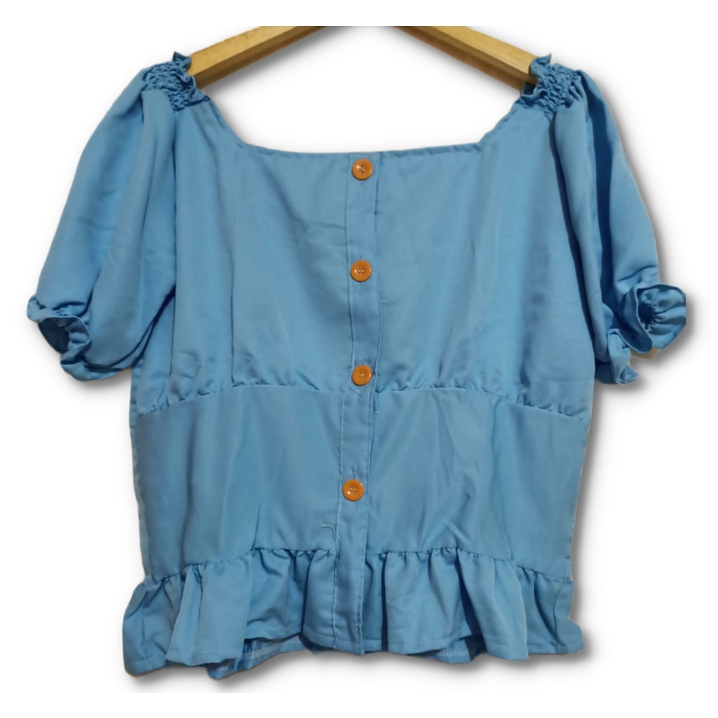 Blouse Wanita Anita Atasan Style Korea Bahan Moscrepe Size XL-Biru muda